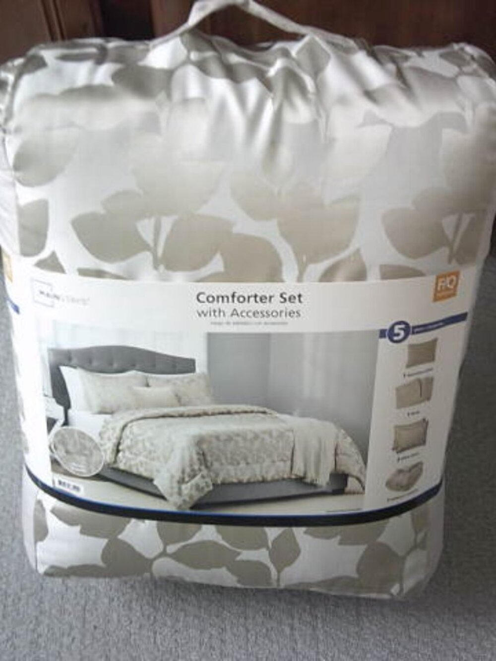 NEW MAINSTAYS COMFORTER SET & ACCESSORIES FULL QUEEN GOLD FOLIAGE PRINT 5 PCS 🎁
